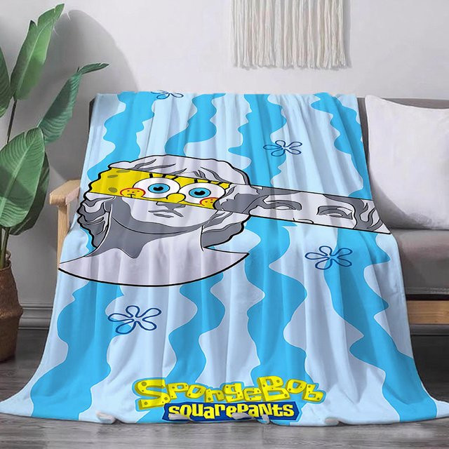 Potdemiel Spongebob Doppeldecke Blau, flauschige und weiche Tagesdecke für Sofa und Bett - Bild 1