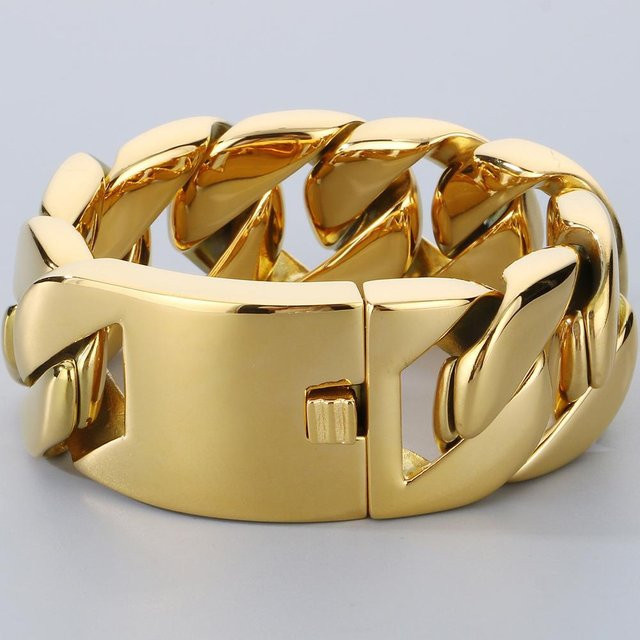 TrustyLan Jewelry Herrenarmband, Panzerkette, Edelstahl, Gold, 23 cm - Bild 1