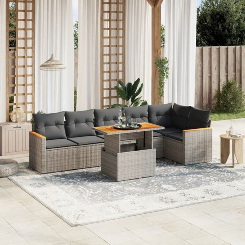 7-teilige moderne Garten-Sofagarnitur aus Poly-Rattan mit Kissen in Grau von vidaxl - Bild 1
