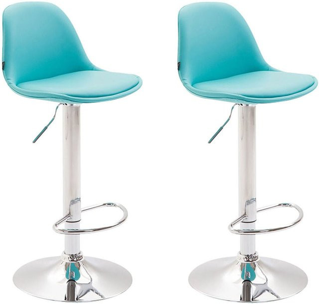 TPFLiving 2er Set Barhocker Kilian mit Chromoptik Metallgestell und blauem Kunstleder - Bild 1