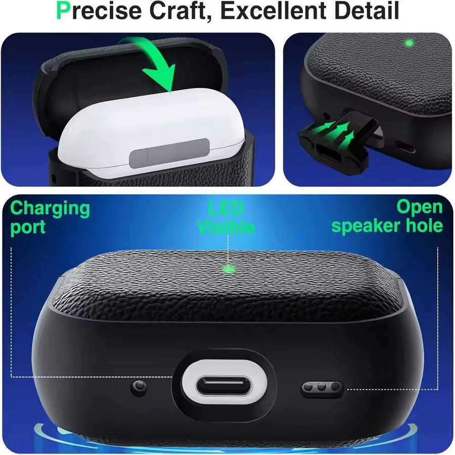 Apple Capa Schutzhülle für AirPods Pro 3 aus weichem TPU-Leder in Blau mit Trageband - Bild 4