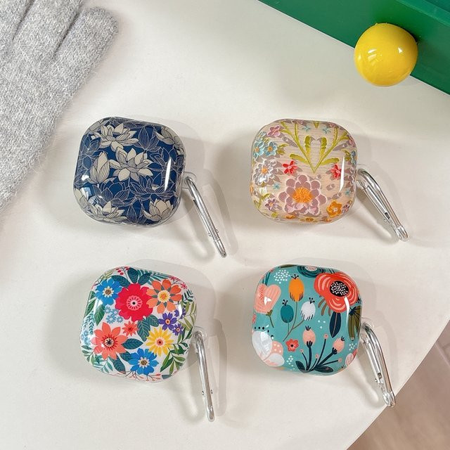 Schutzhülle im Vintage Chinesischen Stil mit Blumen Lotus Serie und Haken für Samsung Galaxy Buds 2 Pro Live FE Core - Bild 1