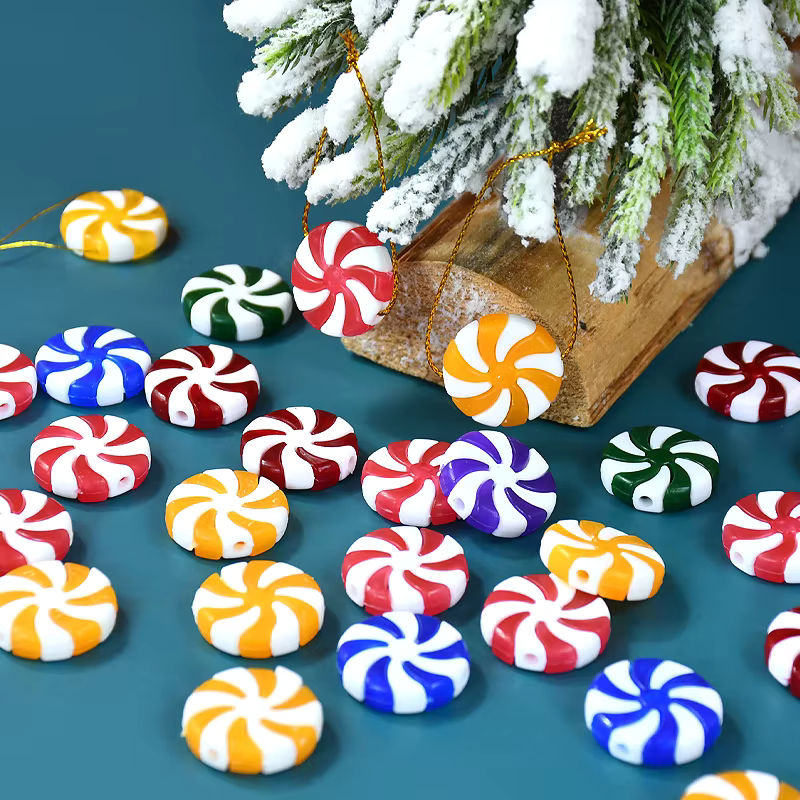 Bunter Lutscher als Hängeornament aus Kunststoff für Weihnachtsbaum und Neujahrsdekoration, mehrfarbig und rund - Bild 6