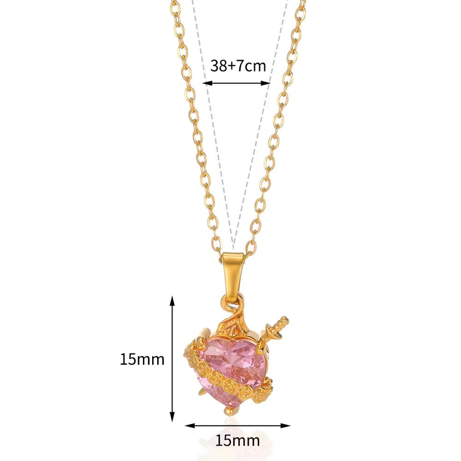 ICFTZWE Halskette Edelstahl, Gold, Zirkonia, Rosa Herz - Bild 2