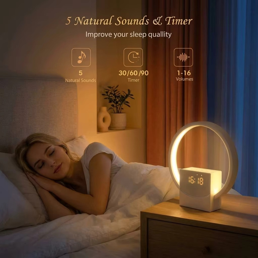 LOVOCK Digitaler Sonnenaufgang-Wecker mit Bluetooth-Lautsprecher, Nachtlicht und Weißes Rauschen, Schreibtischuhr in Weiß - Bild 2