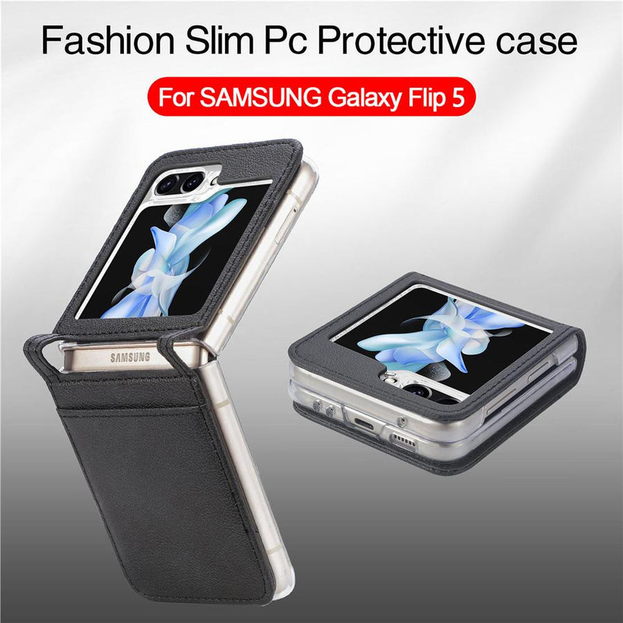 Luxus-Ledergeldbörse Handyhülle für Samsung Galaxy Z Flip 5 5G in Schwarz mit Kartensteckplatz und stoßfestem Schutz - Bild 1