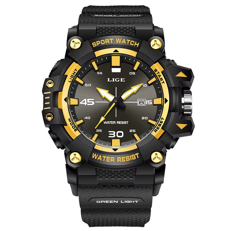 LIGE Chronograph, Quarz, Silikon, Schwarz, Herren - Bild 7