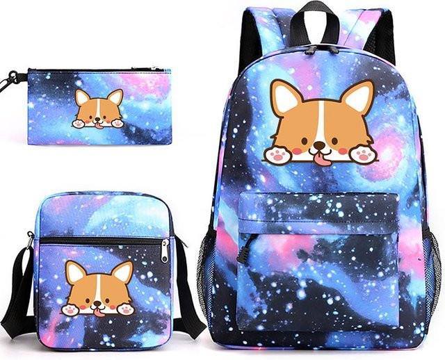3-teiliges Schulrucksack-Set für Schüler aus Oxford-Stoff in Multicolour mit Schultasche und Federmäppchen - Bild 1