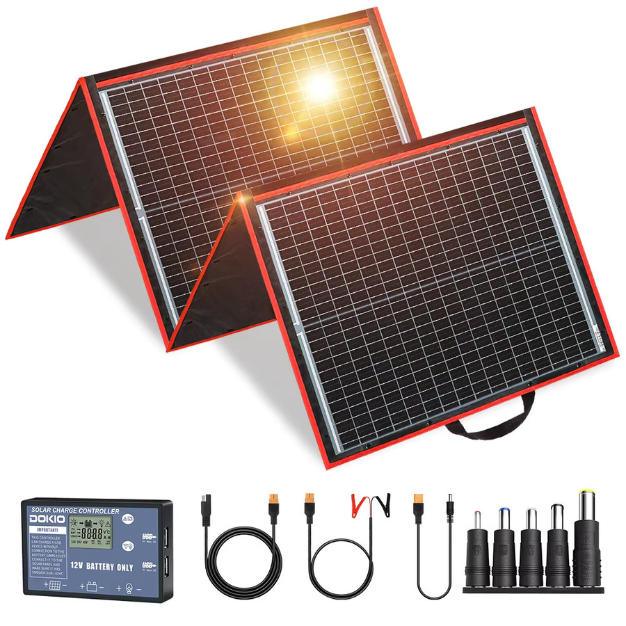Dokio Tragbares faltbares Solarpanel mit 12V Controller und Halterung in Schwarz - Bild 7