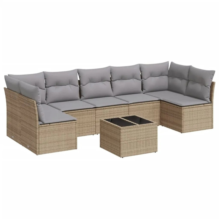 vidaXL 8-tlg Garten-Sofagarnitur aus Poly-Rattan mit Kissen in Beige - Bild 2