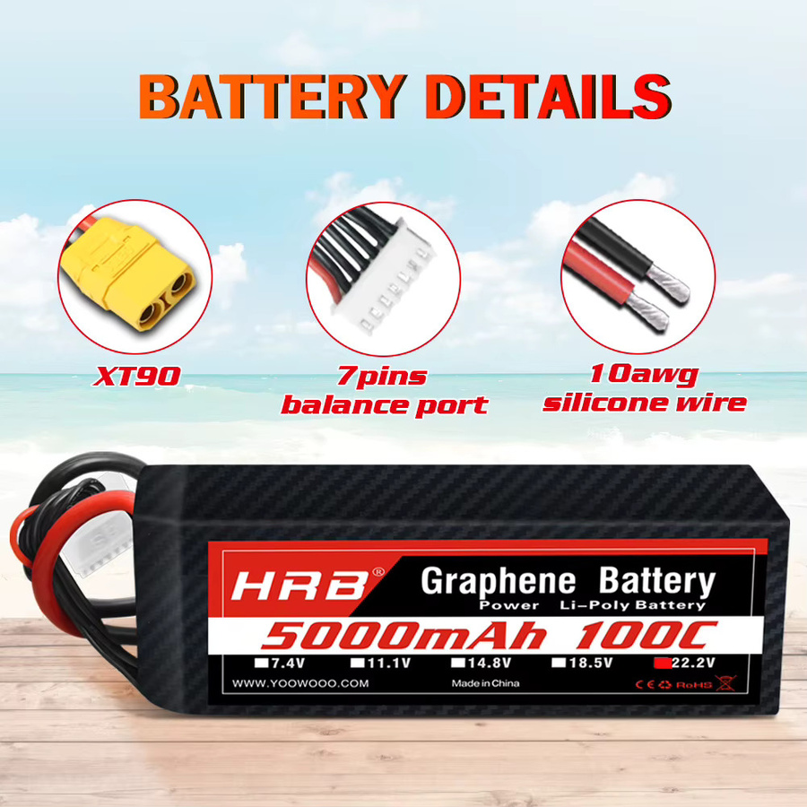 HRB 6S 5000mah Graphene Batterie, 22,2V 6S Lipo Batterie, mit XT90 Anschluss - Bild 5