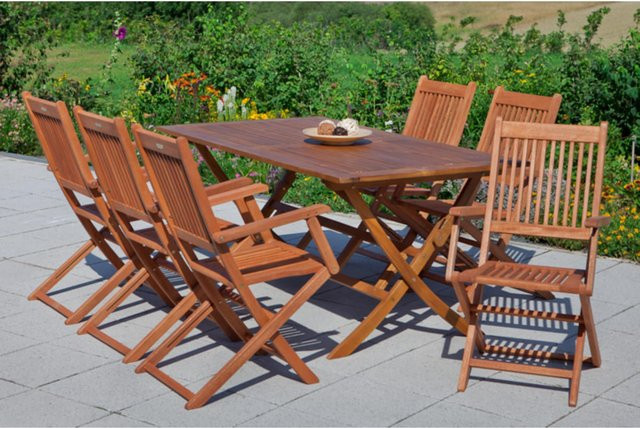 Merxx Tischgruppe Rio II aus Eukalyptusholz in Braun, 7-teiliges Gartenmöbel-Set mit Klappausziehtisch - Bild 1