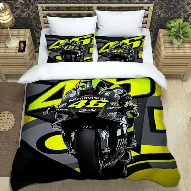 ZJMZF Bettwäsche-Set Motorrad Fleet VR-46 Muster mit Kissenbezügen aus Mikrofaser 3D Digitaldruck - Bild 1