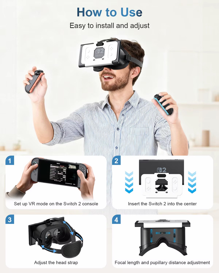 DEVASO HD 3D VR-Brille für Nintendo Switch 2 in Schwarz und Grün - Bild 3