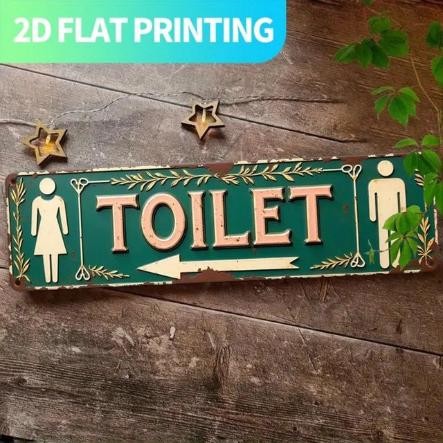 CIFBUY Retro-Toilettenschild aus Metall in Vintage-Optik als Wanddekoration für dein Badezimmer, Breite: 40,0 cm, Höhe: 10,0 cm - Bild 1