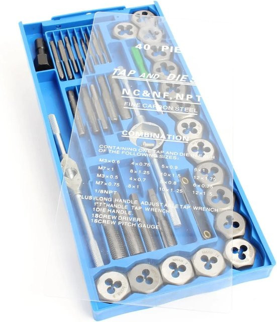 Xpotool Gewindeschneider Set 40-teilig M3-M12 Gewindebohrer und Schneideisen Satz aus Edelstahl in Silber - Bild 1