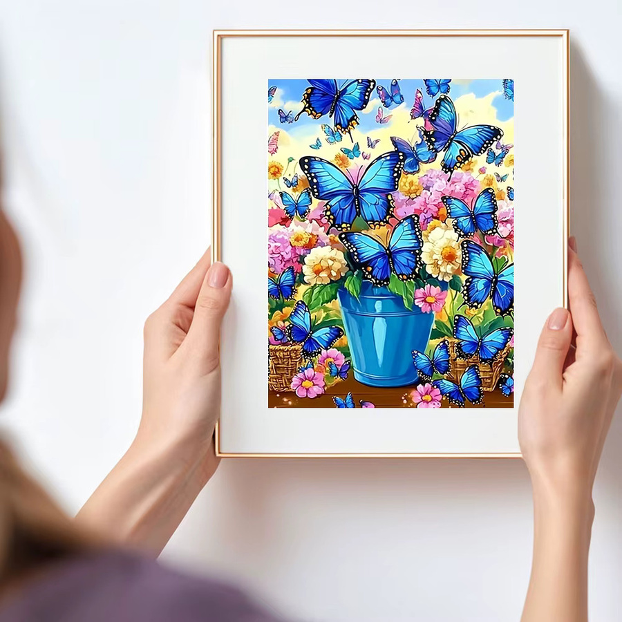 Huacan Diamantstickerei Set Rundes Motiv mit Blumen, Schmetterlingen und Vase in Mehrfarbig, Durchmesser: 30,0 cm - Bild 3