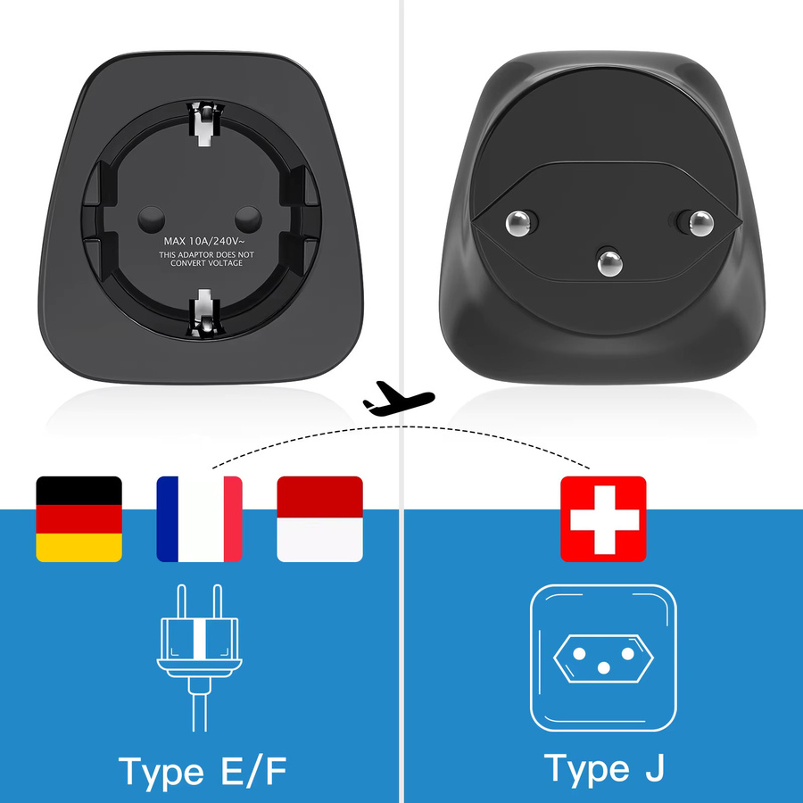 HITRENDS Reiseadapter Schuko auf Typ J Schweiz Schwarz 2/3er Set - Bild 2