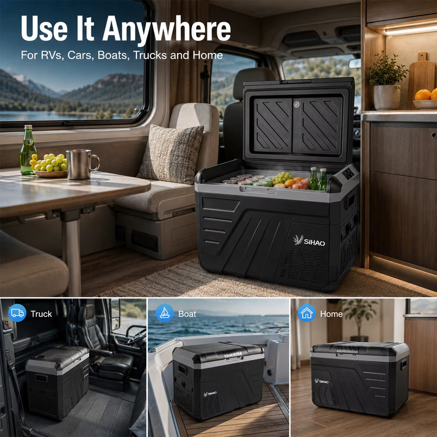 SIHAO Tragbarer Auto-Kühlschrank mit Kompressor in Schwarz, Kühl- und Gefrierkombination für Camping und Wohnmobil, 12V/24V DC und 100-240V AC - Bild 5