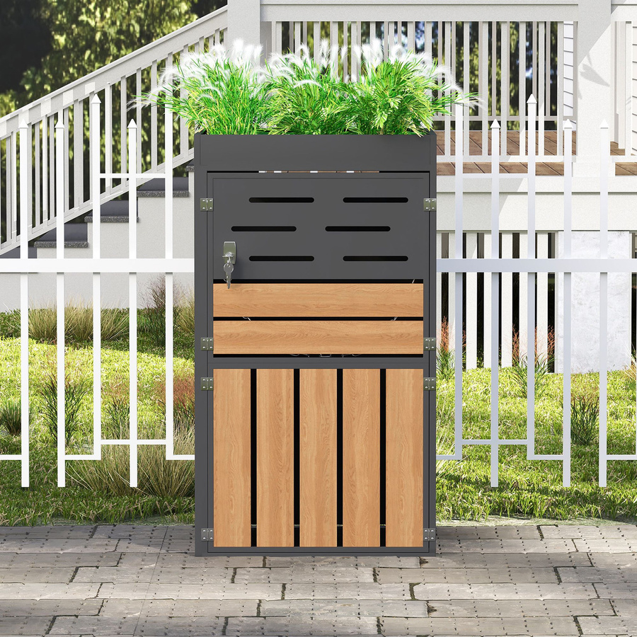 GOMYWAY Home Multifunktionaler Außenschrank 2-in-1 mit Pflanzkasten und Mülltonnenfach in Grau, B/T/H: 66 x 80 x 128 cm - Bild 2