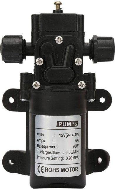 Selbstansaugende Hochdruck-Membranpumpe von DC 12V 70W mit 6L/min Förderleistung, Zwei Seitengewinde, Schwarz - Bild 1