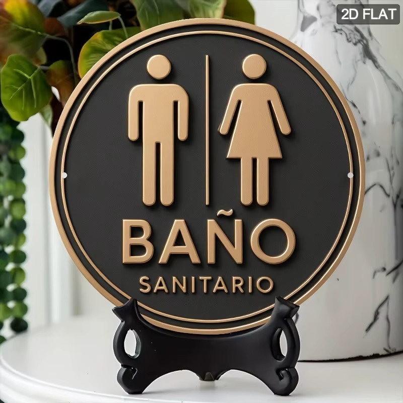 Rundes Spanisches Toilettenschild aus Aluminium von CIFBUY in Gold, Wandkunst Metallplakette Durchmesser: 50 cm - Bild 4