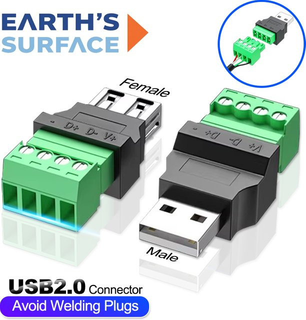 OUIO USB Typ A Adapter Buchse mit 4-Pin Schraubklemmen in Schwarz - Bild 1