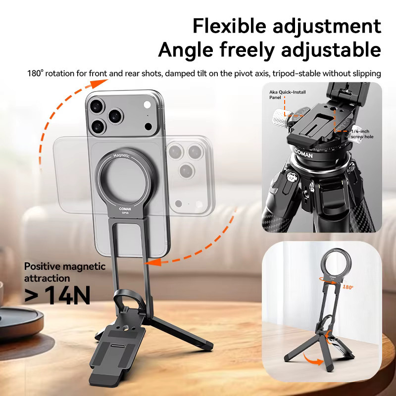 COMAN DP58 Magnetisches Smartphone-Stativ aus Aluminium in Schwarz für iPhone und Samsung mit MagSafe Kompatibilität - Bild 3