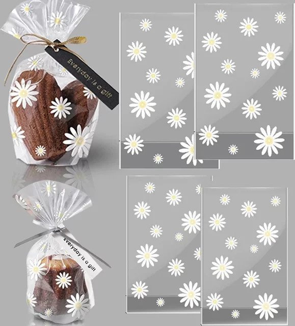 50 Stück transparente Gänseblümchen Geschenktüten aus Kunststoff für Süßigkeiten und Gebäck zur Dekoration von Hochzeiten, Geburtstagen oder Partys - Bild 1