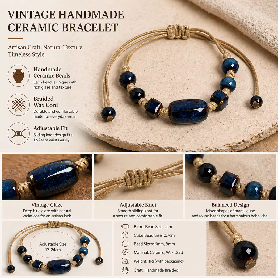 Armband Midofare, Keramik, Perle, Blau, Damen - Bild 3