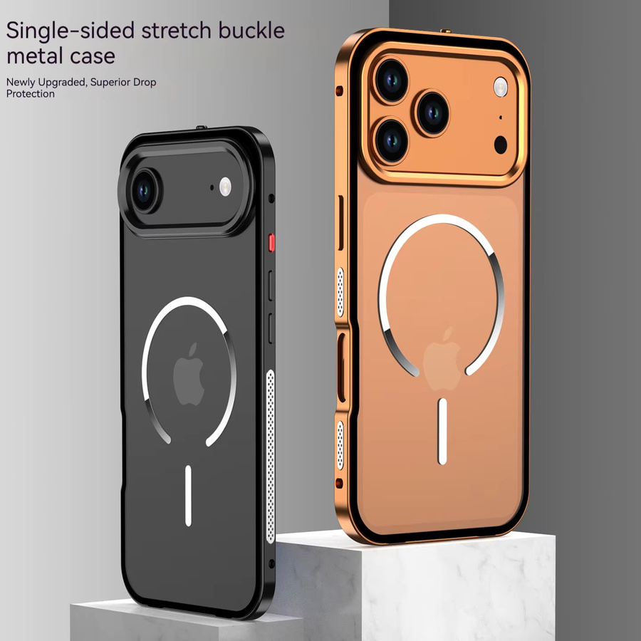 Magnetische Schutzhülle mit Aluminiumlegierung-Rand und Frosted PC Backplate für Apple iPhone 17 16 15 14 13 Pro Max und iPhone Air in Orange - Bild 2