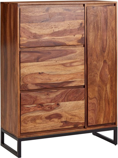 KADIMA DESIGN Schuhschrank aus Sheesham Massivholz in Braun mit Edelstahl-Details, B/T/H: 88 x 40 x 120 cm - Bild 1