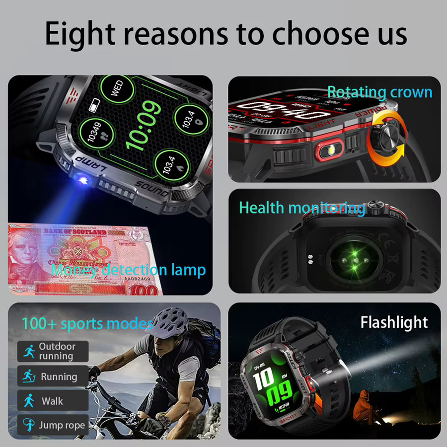 ChiBear GPS Outdoor Sport Smartwatch für Männer mit Bluetooth Anruf Funktion und LED Licht in Schwarz - Bild 2