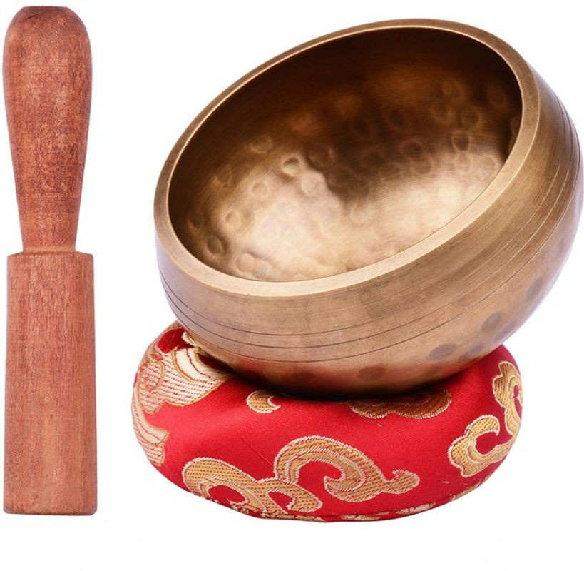 Muslady Tibetisches Klangschalen-Set für Meditation aus Metall in Gold mit Kissen und Holzschlägel, Durchmesser: 8 cm - Bild 1