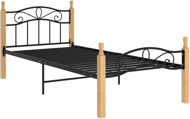 vidaXL Massivholzbett aus Eiche und pulverbeschichtetem Metall in Schwarz und Braun, B/T/H: 90 x 200 cm - Bild 1