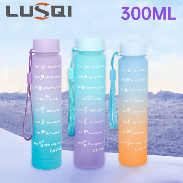 LUSQI Mini-Wasserflasche mit Farbverlauf, tragbarer Kunststoff-Handbecher, BPA-frei, 300 ml, Farben: Lila, Blau, Multicolour - Bild 1