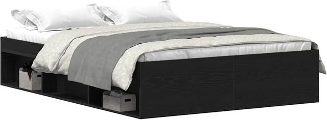 vidaXL Bettgestell in Schwarz und Eichen-Optik mit Seitenfächern, B/T/H: 120 x 203 x 35 cm - Bild 1