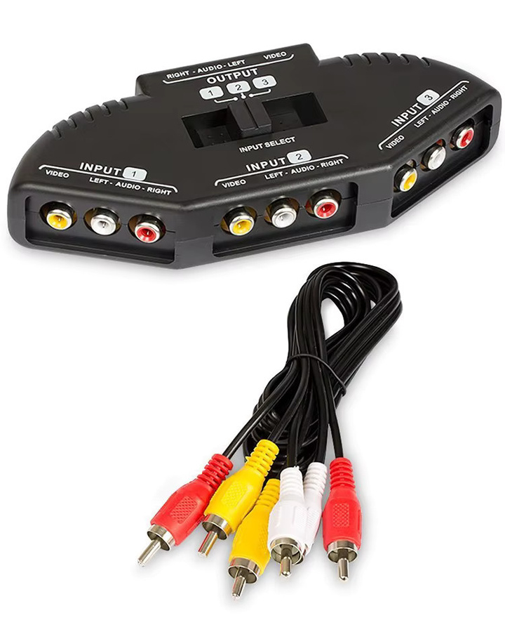 BSN 3-Wege Audio Video AV RCA Schalter Box Splitter mit RCA Kabel in Schwarz - Bild 2
