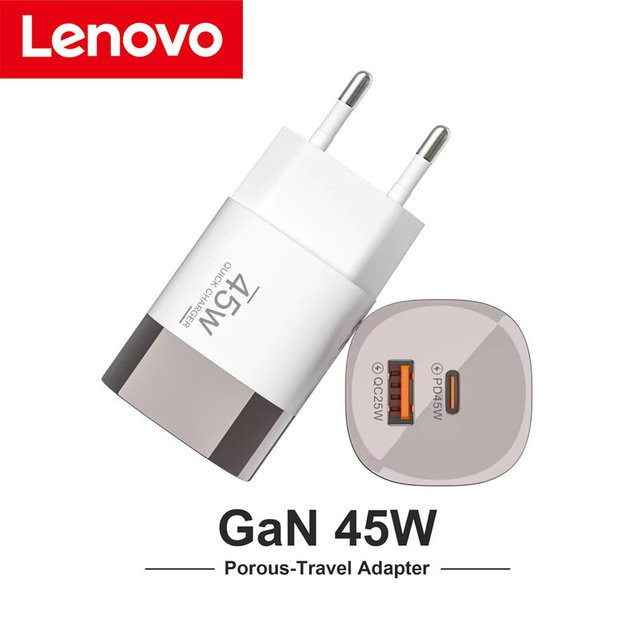 Lenovo Multi-Port 45W Ladegerät mit USB-A und USB-C, QC3.0 Schnellladegerät PD20Q, weißer Netzadapter für iPhone und iPad - Bild 1
