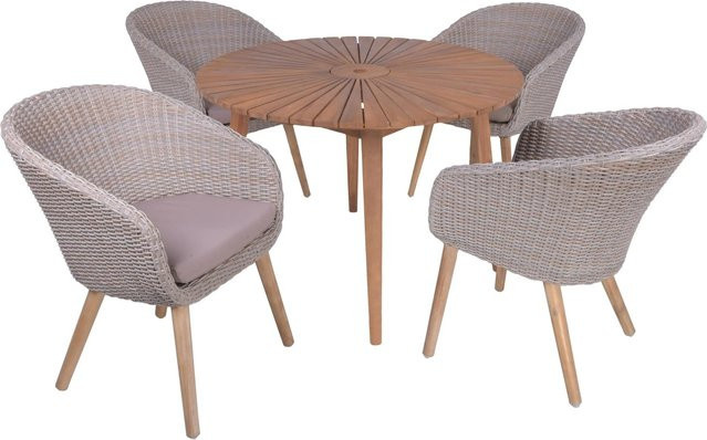 DELUKE Garten-Sitzgruppe ELVIRA 5-tlg. aus Akazie in Beige mit rundem Esstisch und Sesseln - Bild 1