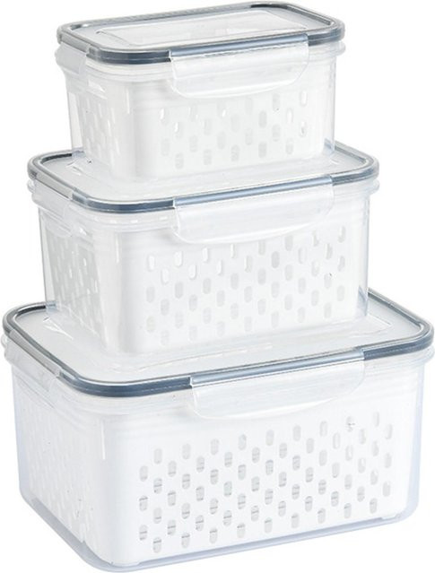 CosyHome 3er-Set Lebensmittelaufbewahrungsbehälter mit herausnehmbarem Sieb, transparent und auslaufsicher, weiß - Bild 1