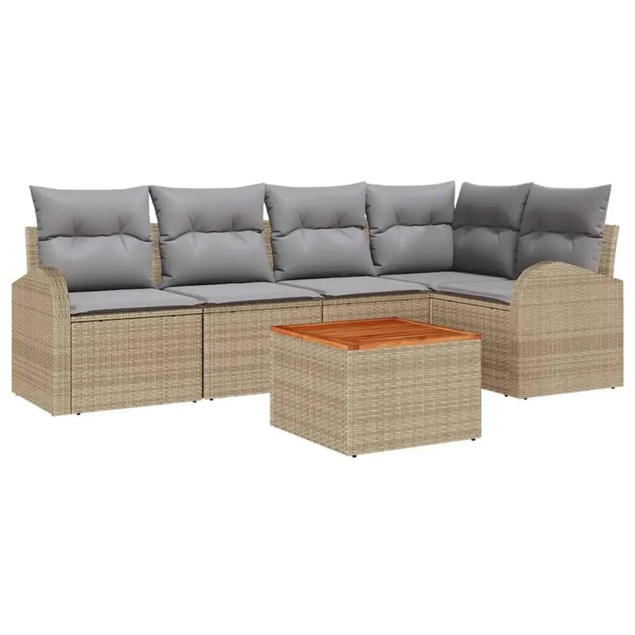 vidaXL Garten-Sofa-Set 6-teilig in Beige und Hellgrau mit Poly-Rattan, pulverbeschichtetem Stahl und Akazienholz - Bild 2