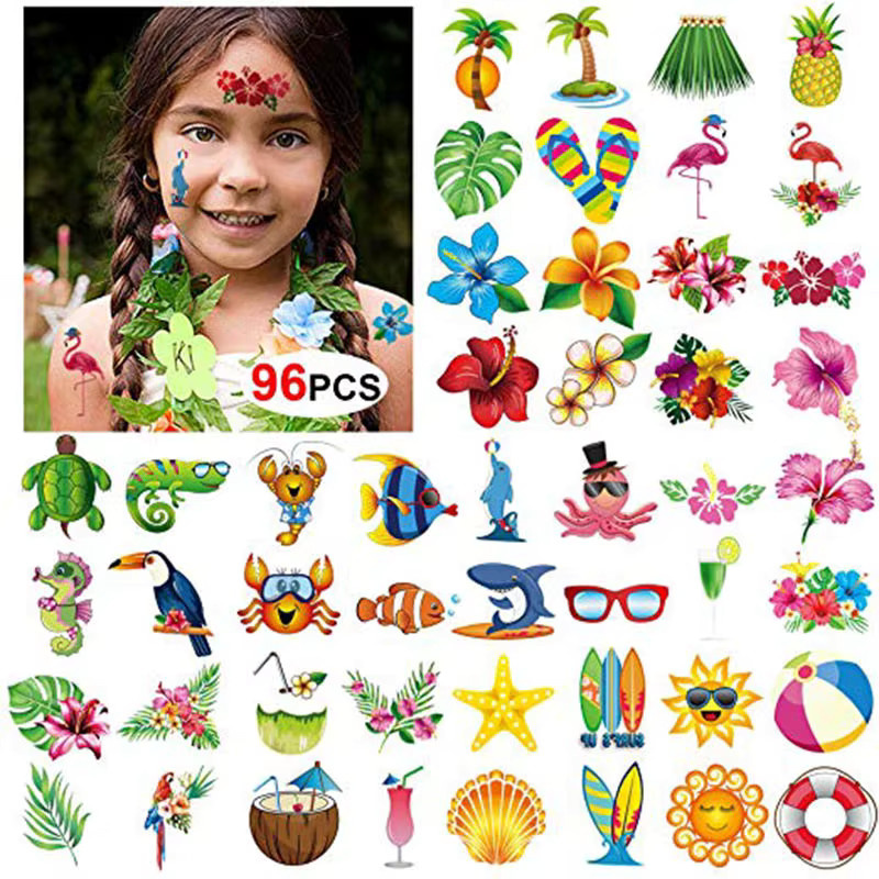 WEIGAO Hawaiian Beach Party Aloha Temporäre Tattoo Aufkleber Wasserdicht mit Flamingo und floralem Design in Multicolor - Bild 2