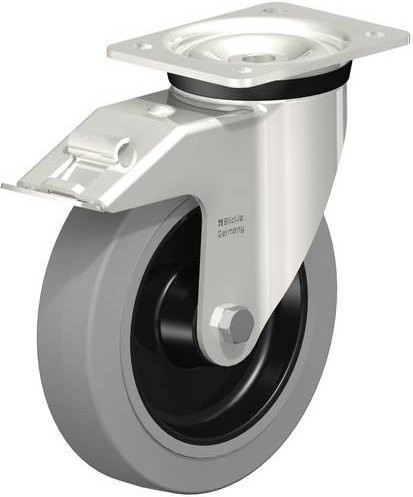 Blickle Lenkrolle LKX-POEV 200XR-FI-SG mit Feststeller in Schwarz und Grau, Rad-Durchmesser: 20 cm, Tragfähigkeit: 500 kg - Bild 1