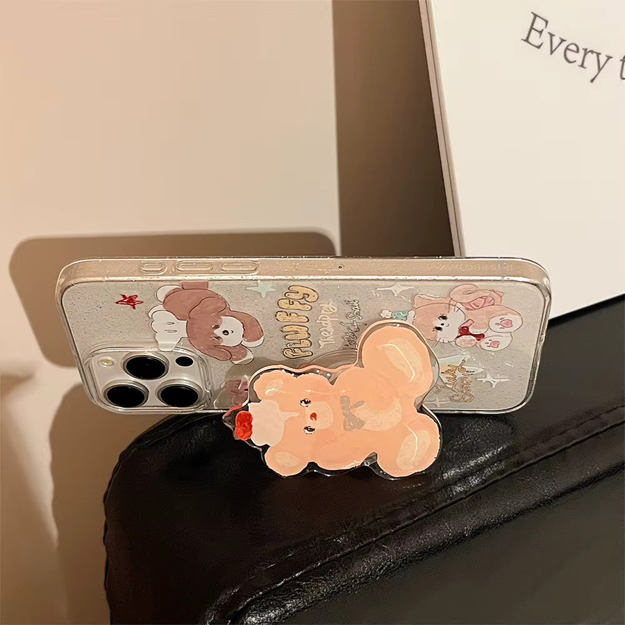 MUQGEW Handyhülle mit süßem Bär-Cartoon-Design für iPhone 11 12 13 14 15 16 Pro Max, transparent und glitzernd, stoßfeste Schutzhülle - Bild 3