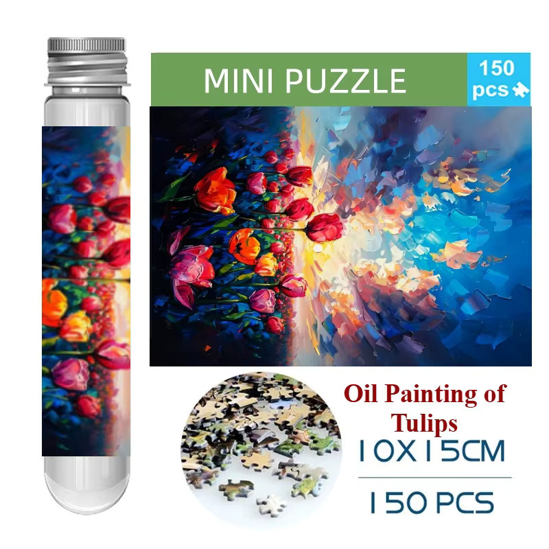 MaxRenard Mini-Reagenzglas-Ölgemälde von Tulpen, Puzzle, 150 Teile - Bild 6