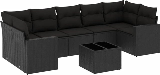 vidaXL 8-tlg Garten-Sofagarnitur aus Poly-Rattan mit Kissen in Schwarz - Bild 1