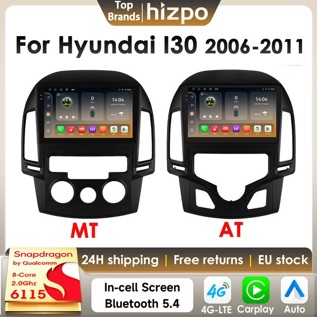Hizpo 2Din Carplay Android Auto Multimedia Radio für Hyundai i30 (2006-2011) mit GPS, 4G-LTE, Bluetooth und DSP in Schwarz - Bild 1