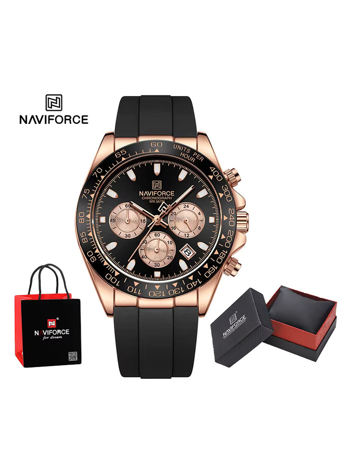 NAVIFORCE Chronograph Herren, Quarz, Silikonarmband, Schwarz - Bild 7