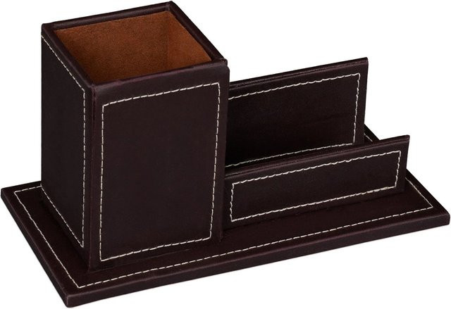 Relaxdays Schreibtischorganizer aus Kunstleder in Braun mit Stiftehalter und Kartenhalter, B/T/H: 20,0 x 10,5 x 10,0 cm - Bild 1